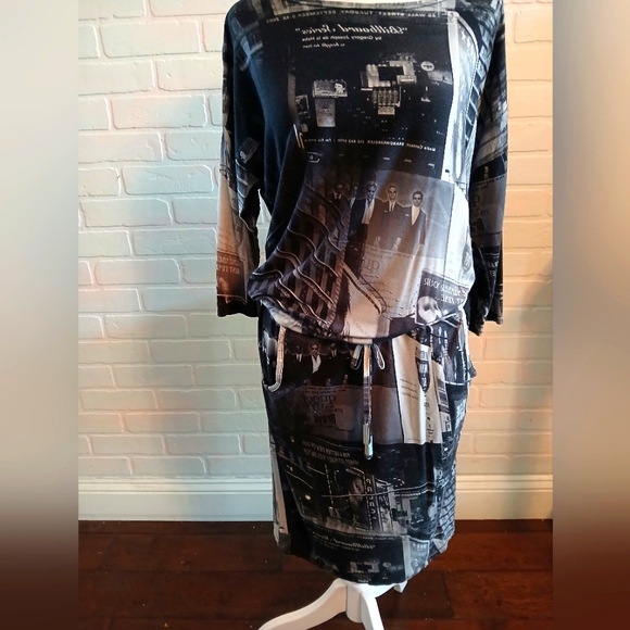One of a Kind Jersey Dress with Time Square Print - Picture 1 of 8